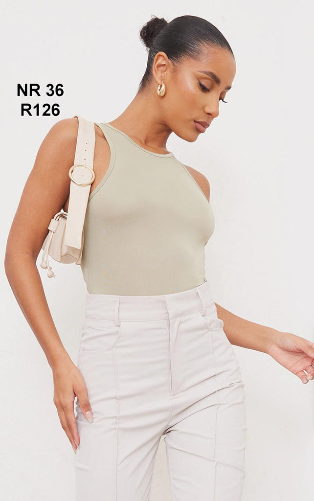 Basic Sage Green Slinky Racer Bodysuit