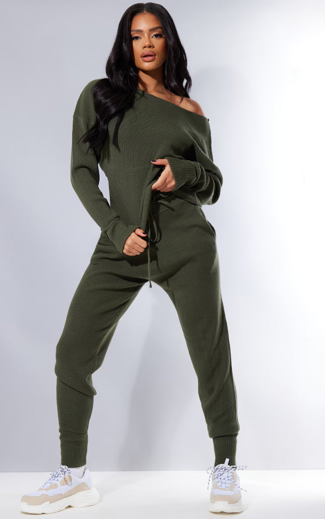 khaki knit lounge joggers