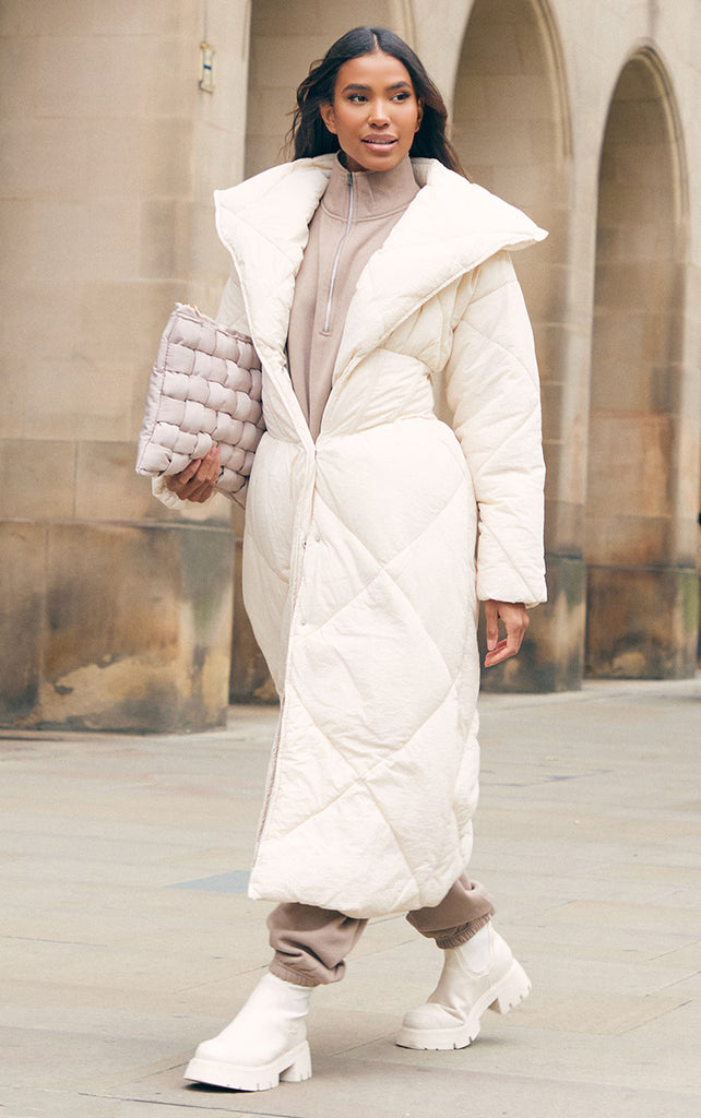 Stone Corset Middle Quilted Maxi Puffer Coat