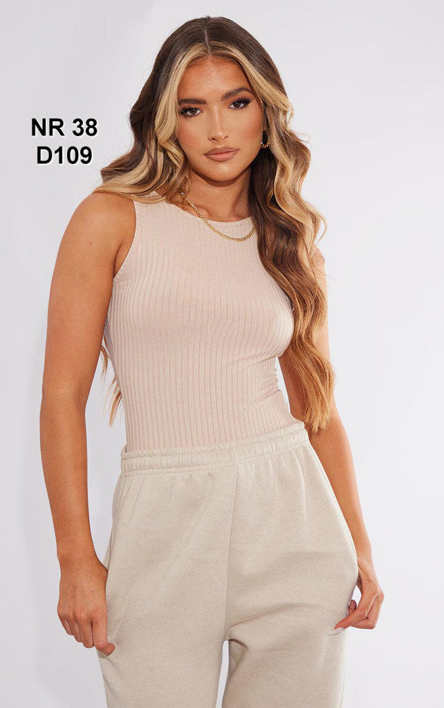 Basic Stone Wide Rib Sleeveless Bodysuit