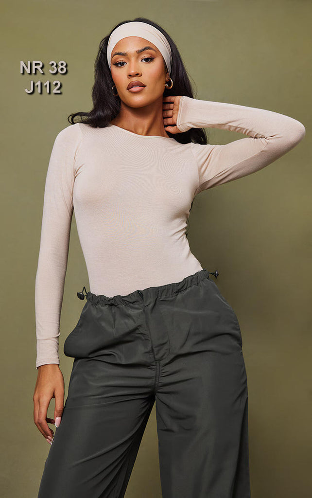 Tall Oatmeal Basic Crew Neck Long Sleeve Bodysuit