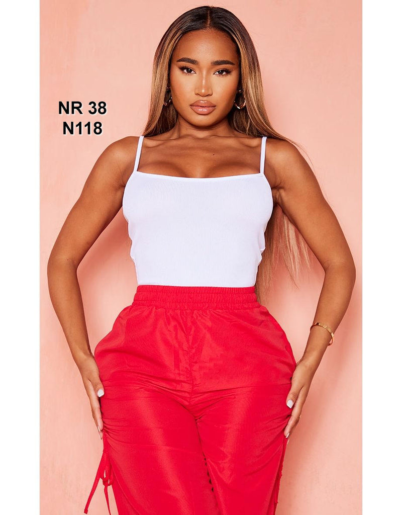 Shape White Rib Scoop Neck Strappy Bodysuit