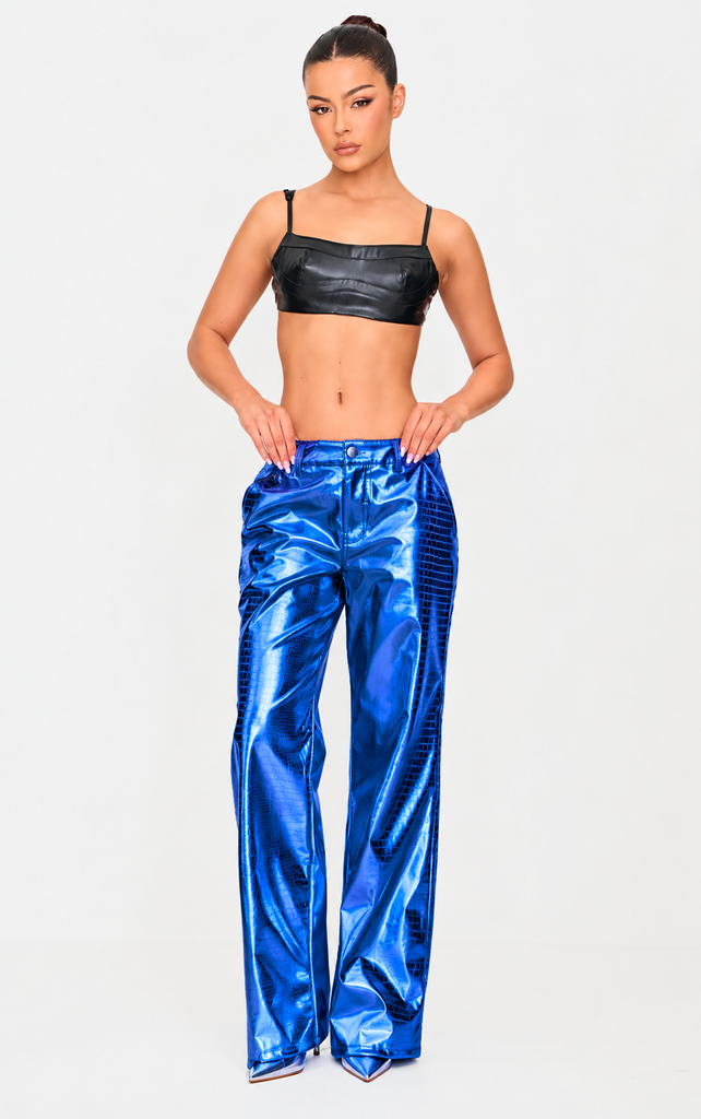 Metallic Crocodile Faux Leather Trousers