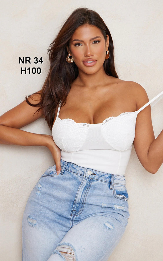 Shape White Stretch Woven Lace Cup Bodysuit