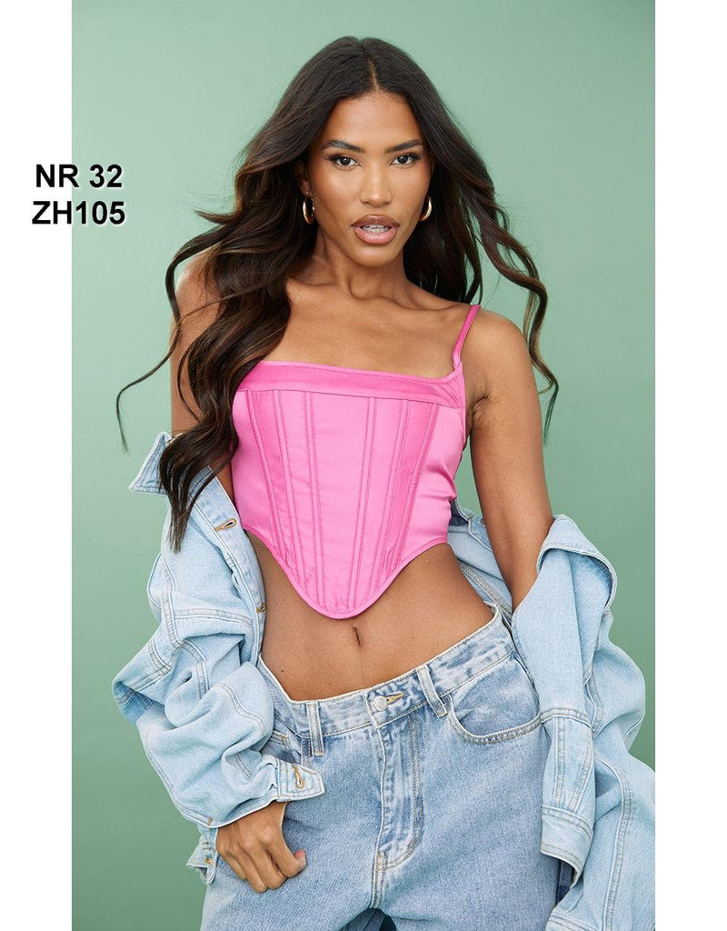 Hot Pink Satin Dipped Hem Boned Corset