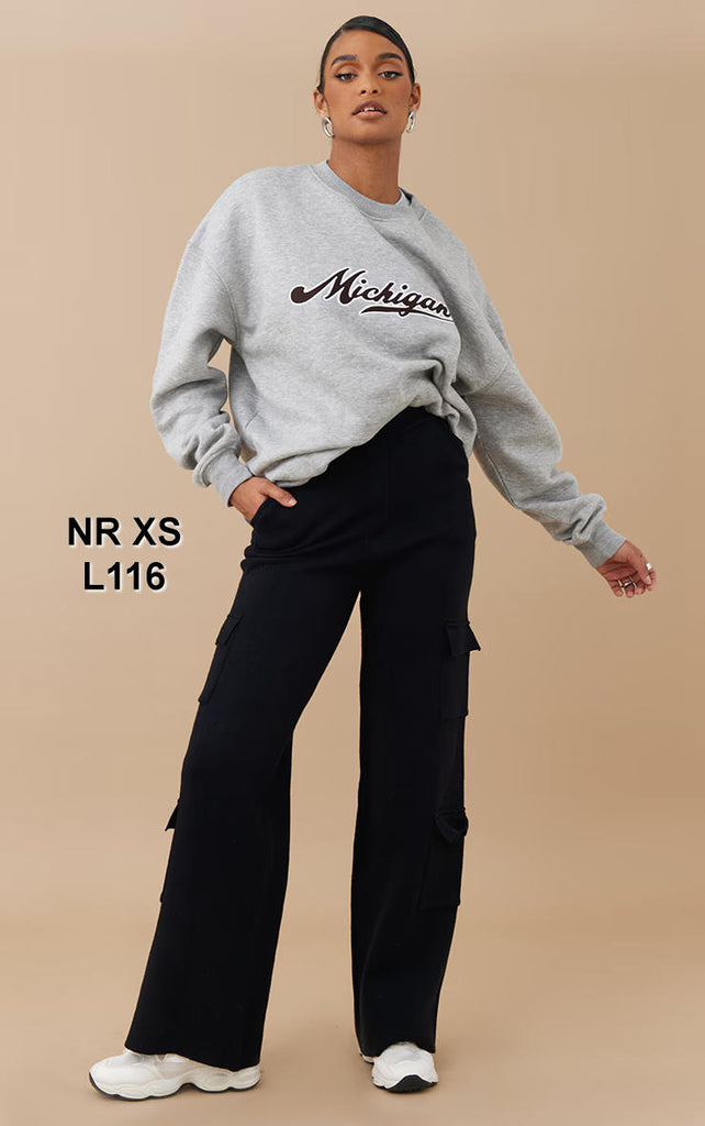 Black Knitted Cargo Pants