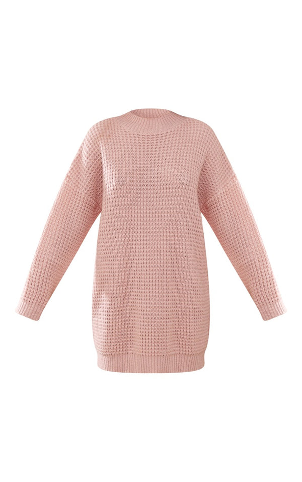 Pink Waffle Knitted Sweater Dress