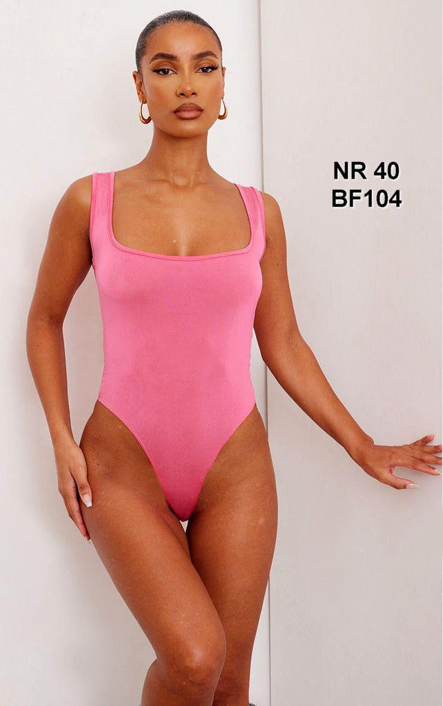 Basic Neon Pink Slinky Scoop Neck Bodysuit