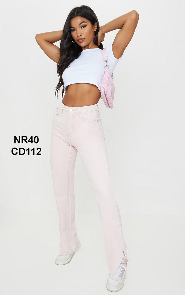 Washed Pink Split Hem Jeans