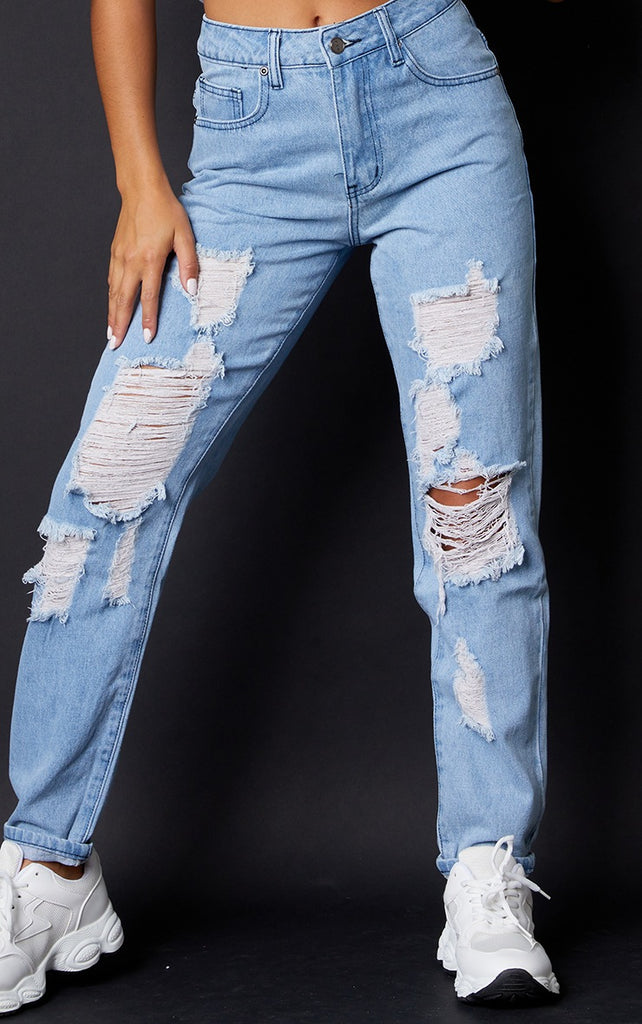 Petite Mid Wash Ripped Jeans