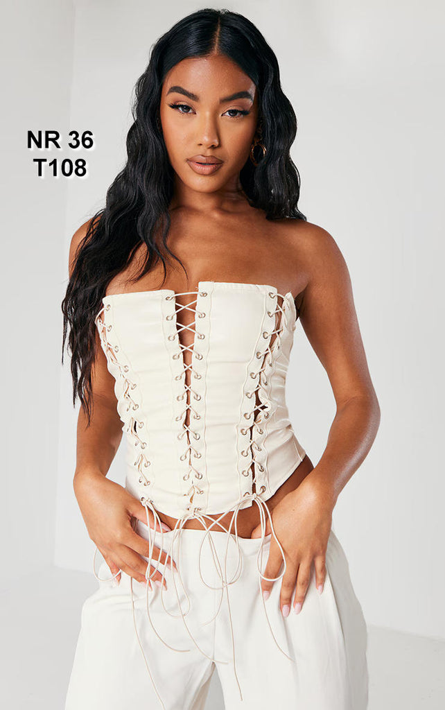 Cream Faux Leather Multi Lace Up Corset