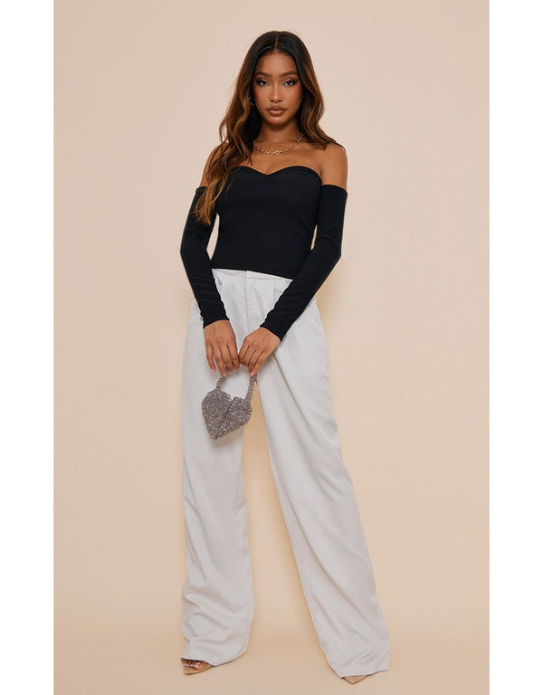 Bluza Bardot e Zezë me Rripa Shtrëngues