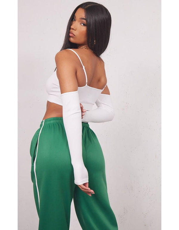White Contour Rib Cold Shoulder Crop Top