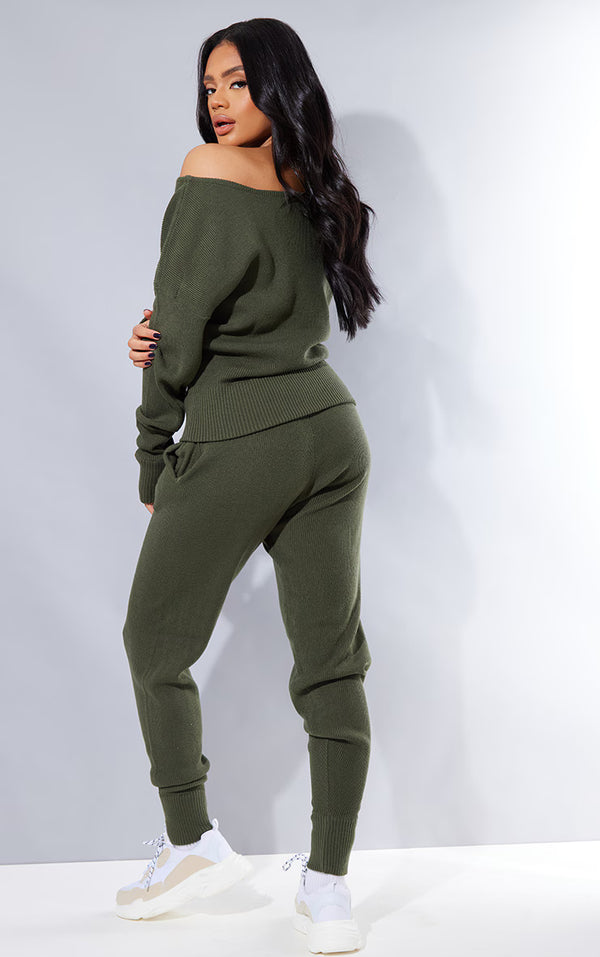 khaki knit lounge joggers