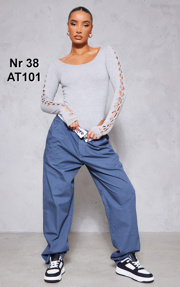 Grey Jersey Knot Sleeve Bodysuit