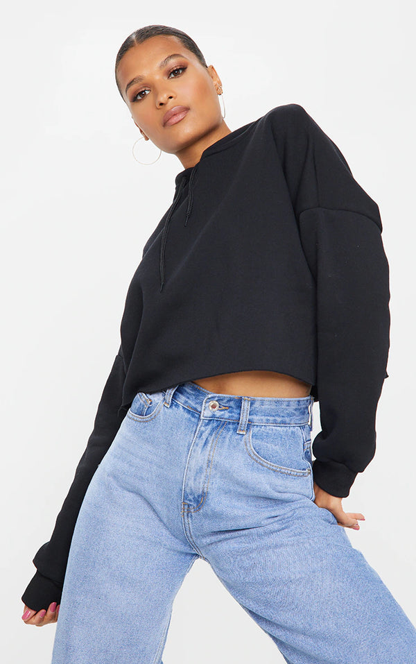 Black Over sized Crop Hoodie