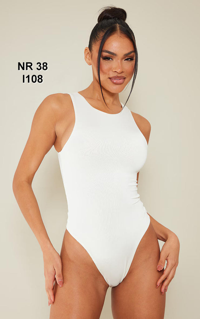 Cream Slinky Racer Bodysuit