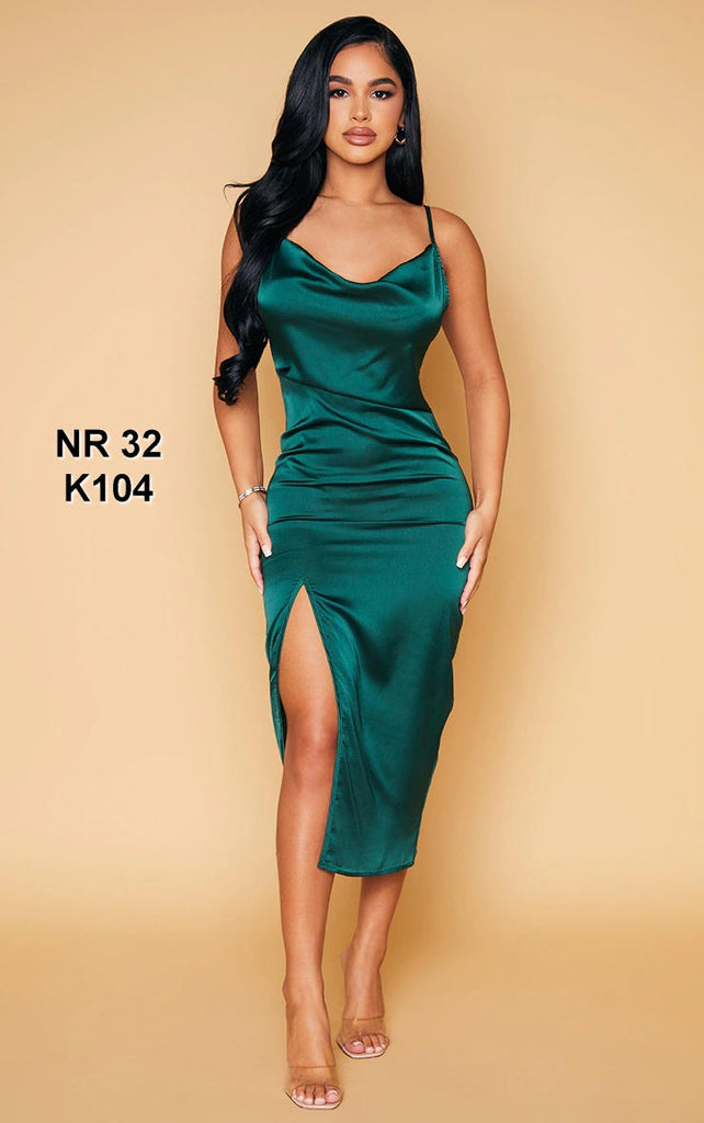 Petite Emerald Green Strappy Satin Cowl Midi Dress