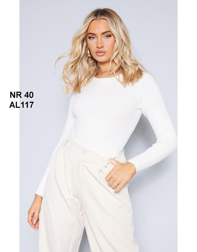 Recycled Basic Cream Slinky Long Sleeve Bodysuit