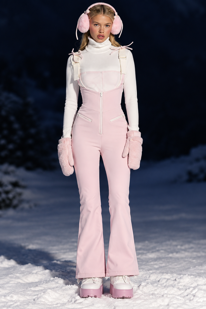 prettylittlething ski pink heart detail scuba salopettes