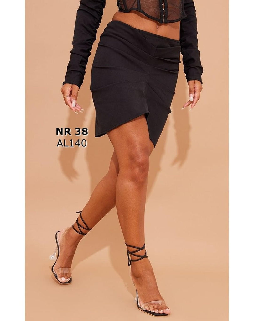 Black Woven Lace Up Detail Mini Skirt