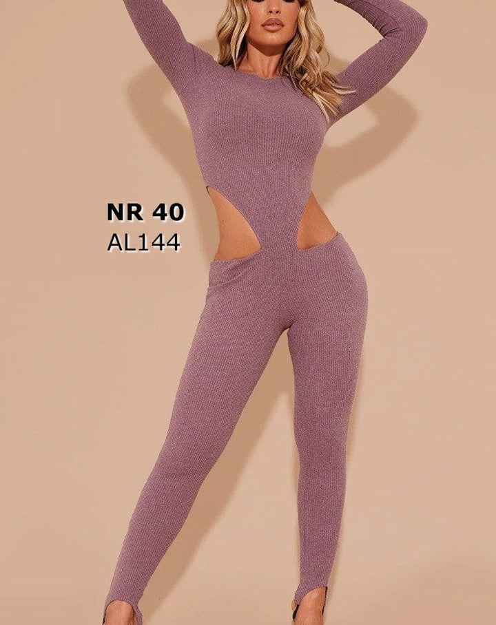 Chocolate Rib Cut Out Hip Stirrup Jumpsuit