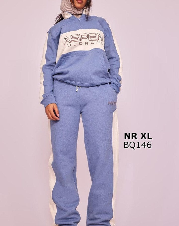 Baby Blue Aspen Embroidered Paneled Oversized Wide Leg Trousers