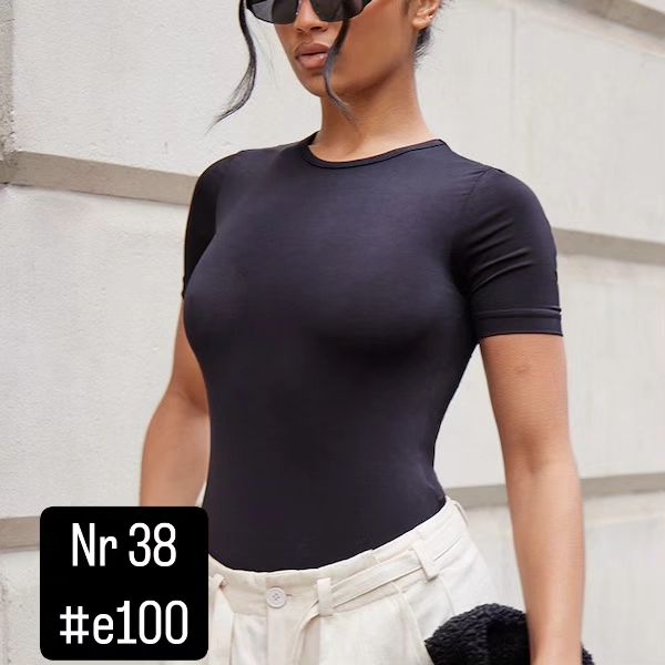 Recycled Basic Black Slinky Short Sleeve Bodysuit
