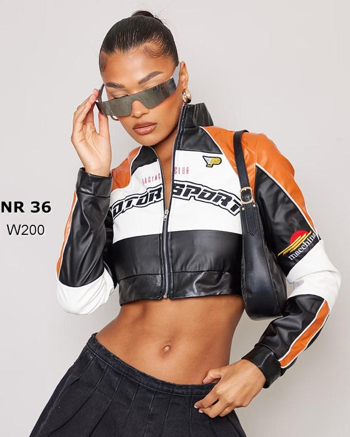 Orange Contrast Panel Faux Leather Fitted Racer Jacket