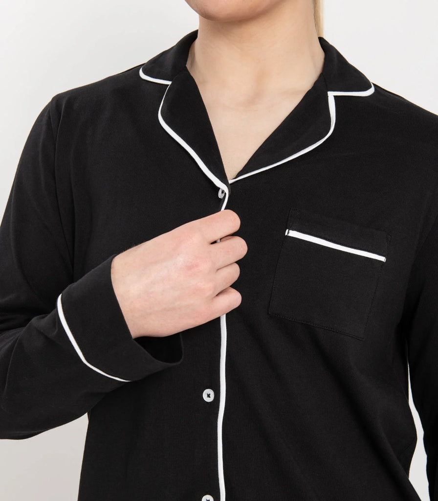 Black Oversized Jersey Piping Detail Long PJ Set 113 reviews