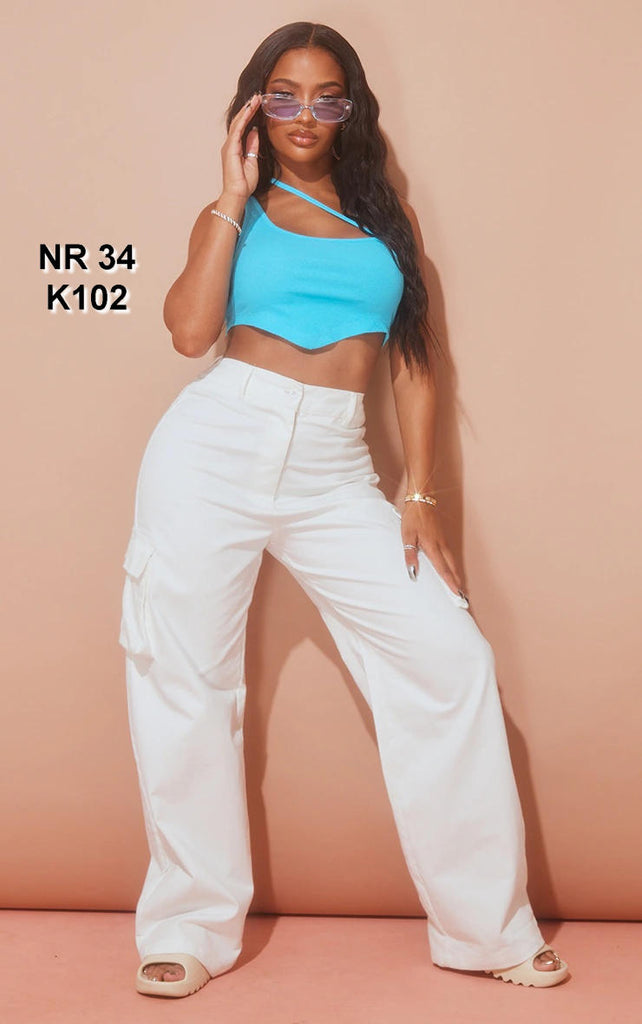 PRETTYLITTLETHING Shape White Buckle Detail Cargo Wide Leg Trousers