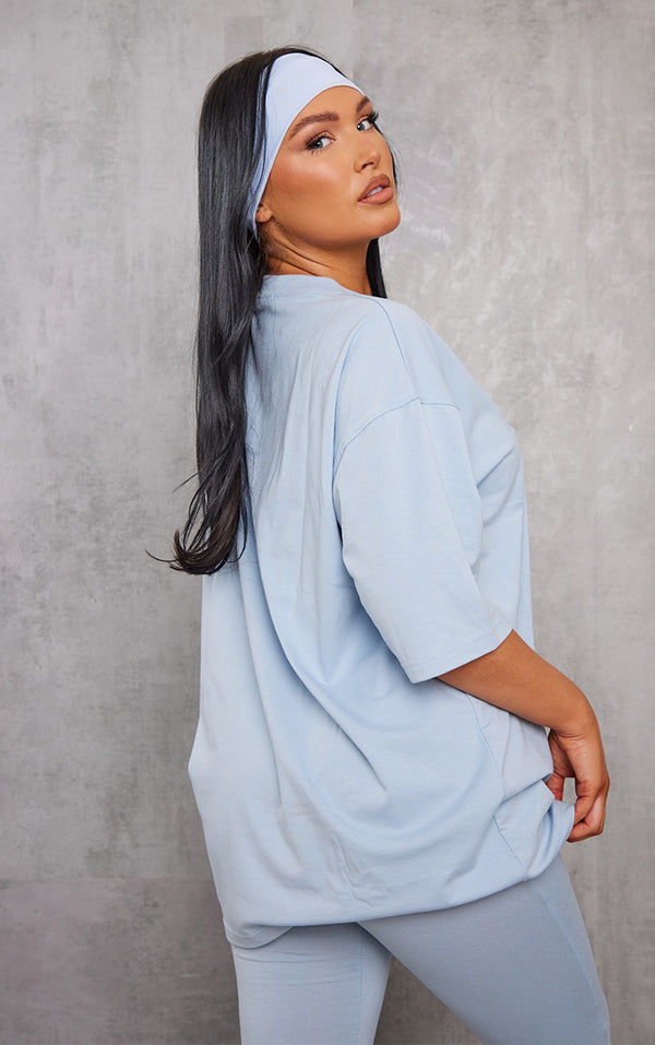 PRETTYLITTLETHING Pale Blue Print Oversized T-Shirt