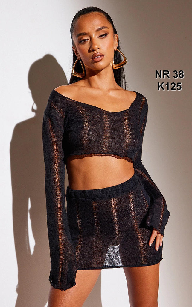 Petite Black Ladder Knit Micro Mini Skirt