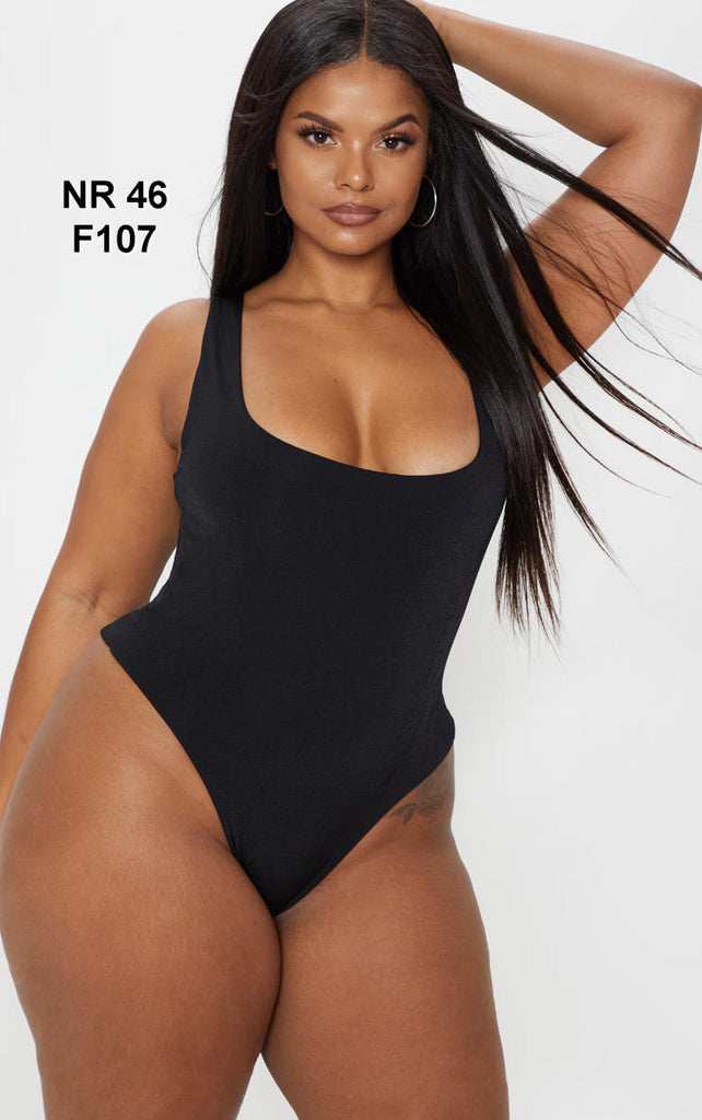 Plus Black Slinky Square Neck Thong Bodysuit