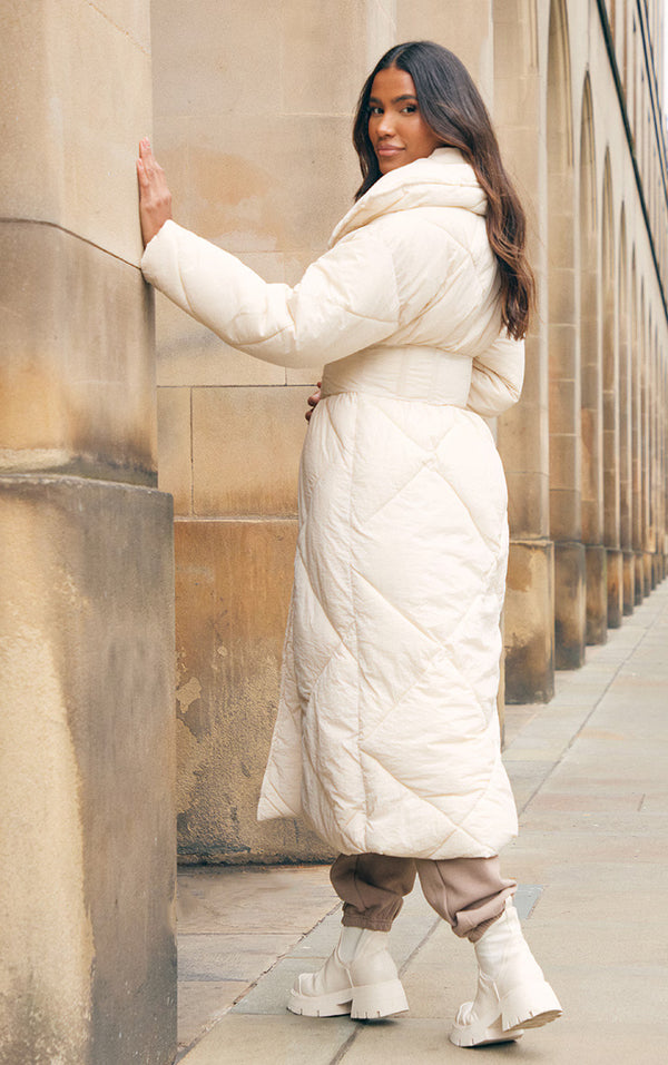 Stone Corset Middle Quilted Maxi Puffer Coat