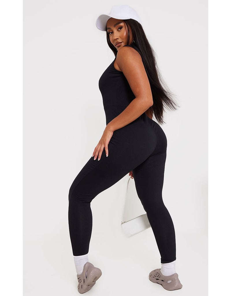 Shape Black Cotton Sleeveless High Neck Jumpsuit