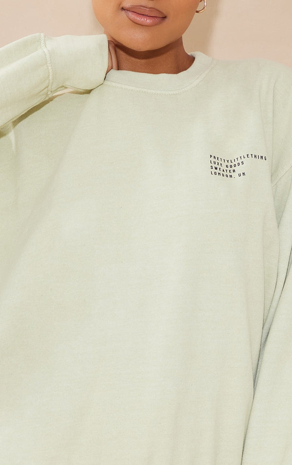 Khaki Washed Luxe Good Small Print Text Sweatshirt