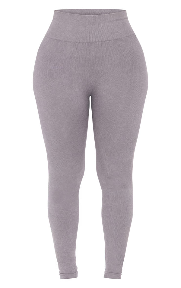 Shape Grey Acid Wash Branded Panel Deep Waistband Gym Leggings