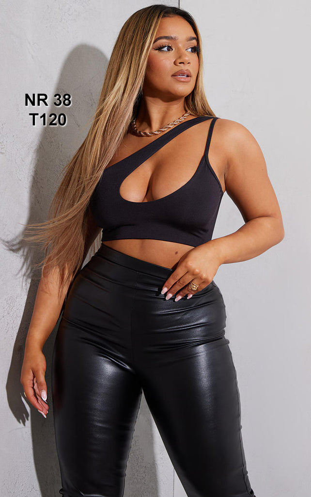 Shape Black Slinky Cut Out Asymmetric Crop Top