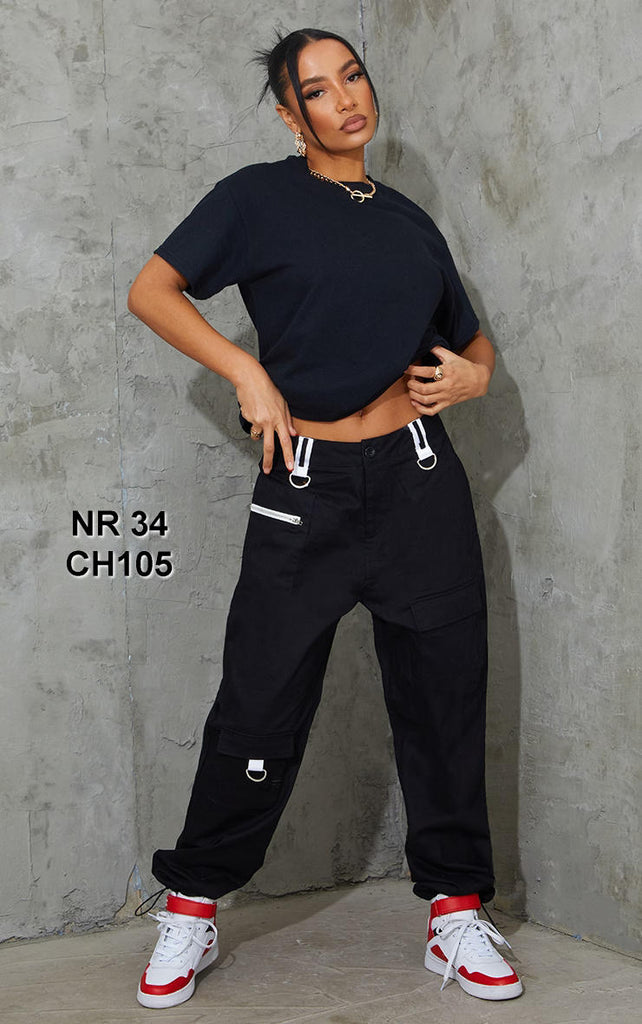 Black Pocket Detail Cargo Trouser