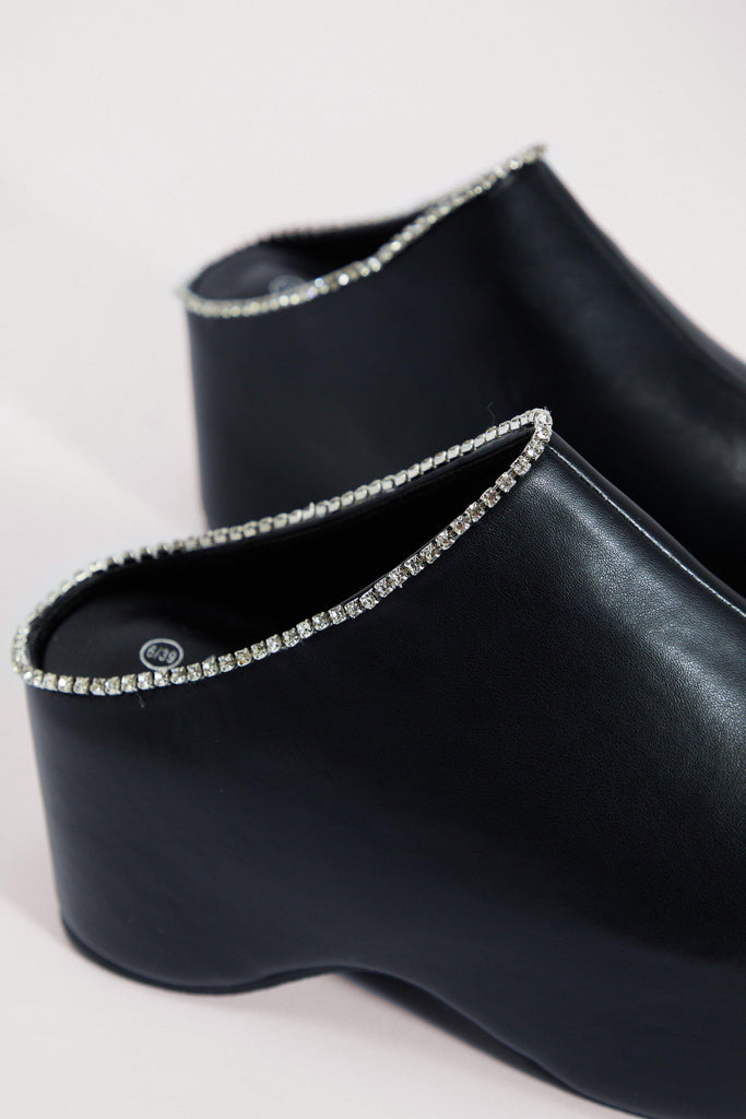 Faux Leather Chunky Platform Embellished Clogs