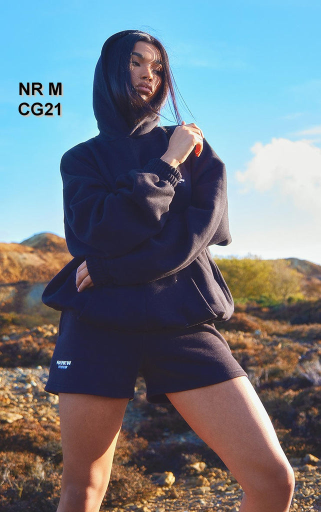 Black Oversized Badge Detail Hoodie
