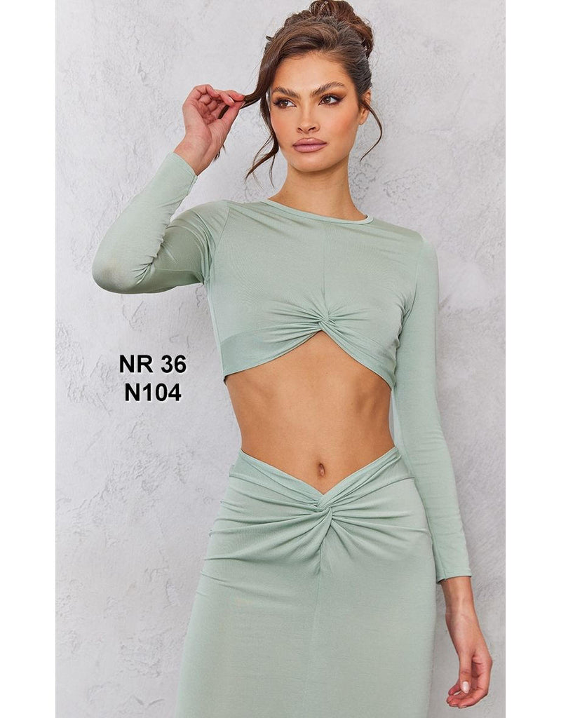 Tall Sage Long Sleeve Ruched Front Crop Top