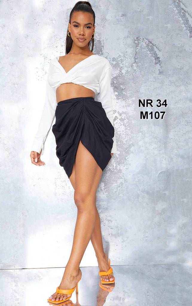 Black Gathered Mini Skirt