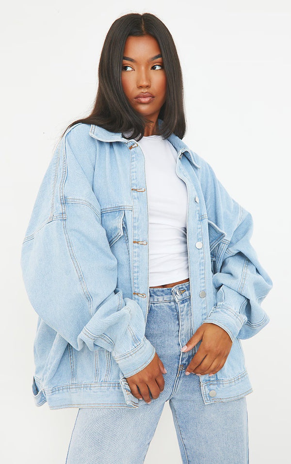 Light Blue Wash Oversized Drop Shoulder Denim Jacket
