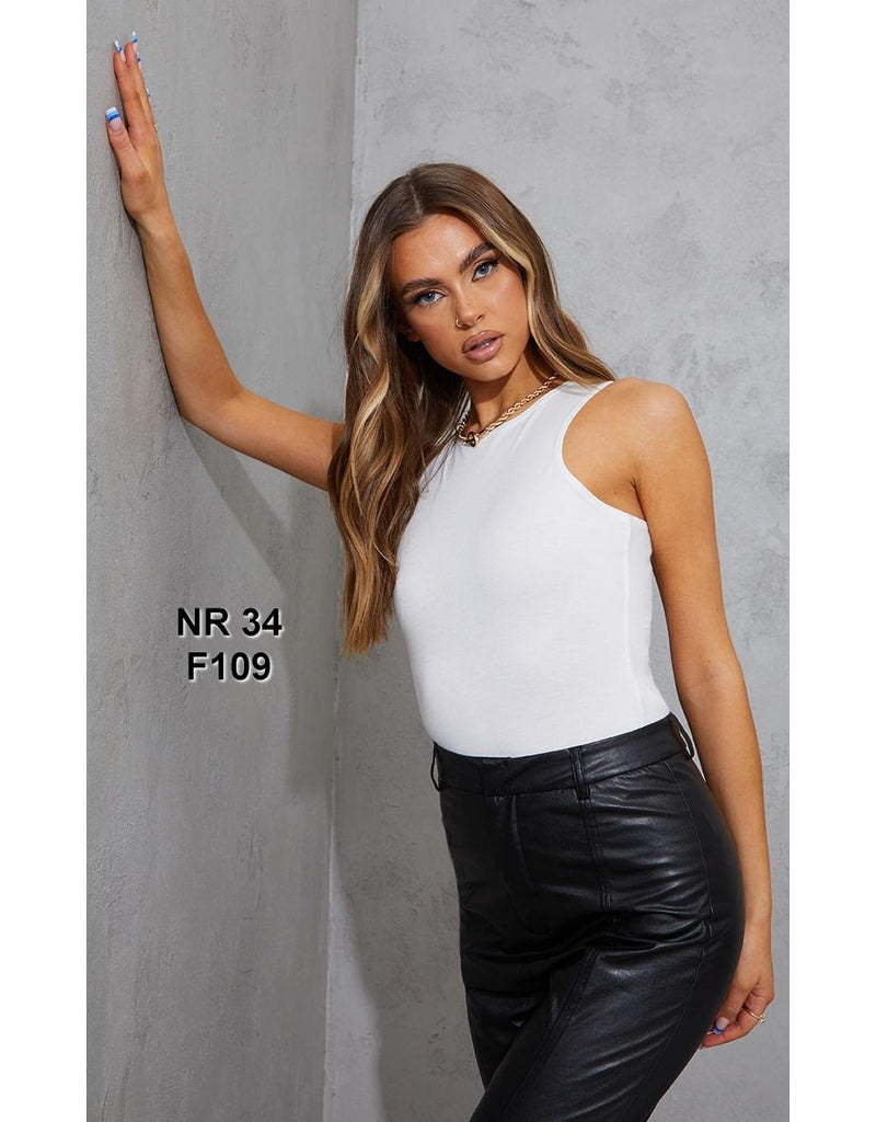 White Ponte Racer Back Thong Bodysuit