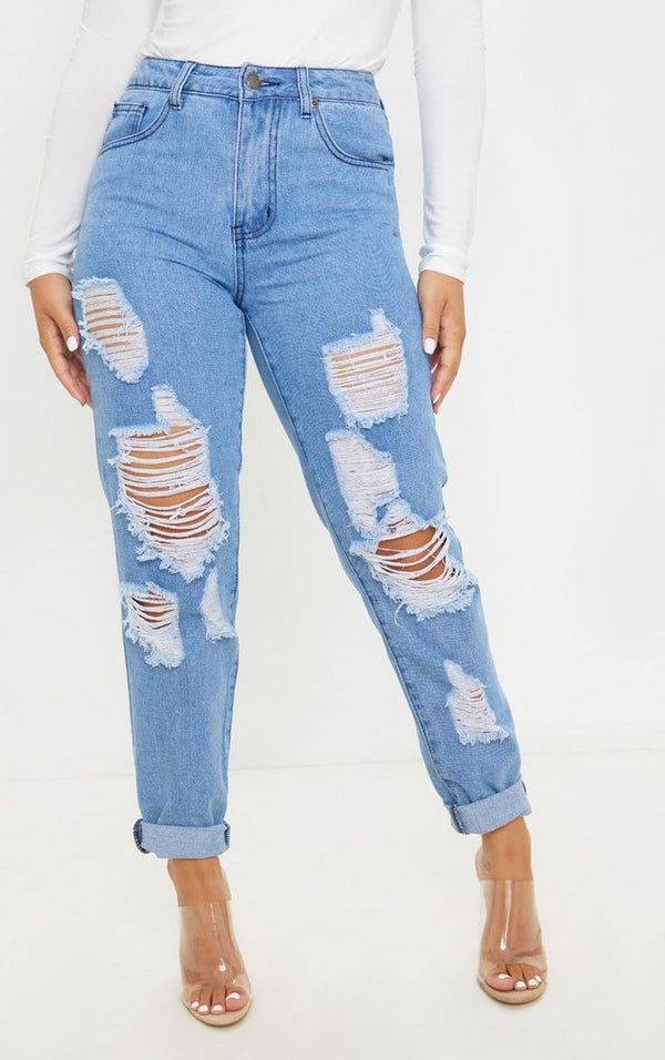 Petite Mid Wash Ripped Jeans