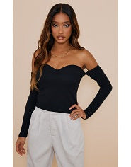 Black Stretch Woven Bardot Top