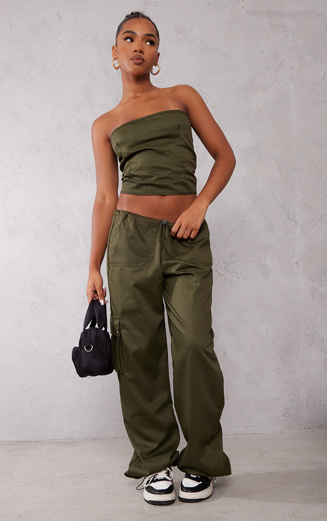 Khaki Twill Toggle Detail Cargo Pants
