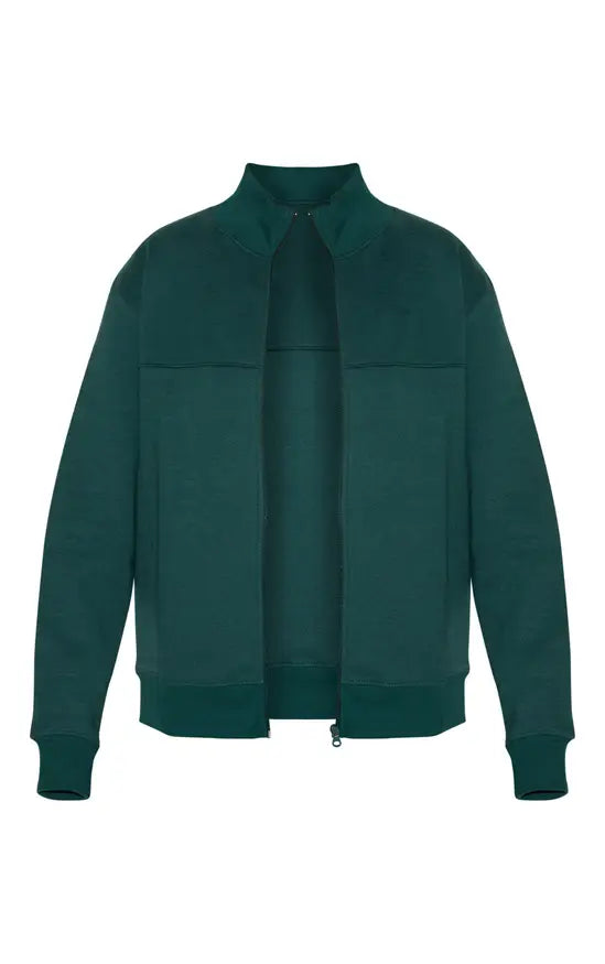 Plus Forest Green Seam Detail Zip Through Oversized Track Top